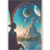 Futuristic Fantasy Castle Landscape Sticker (Voorkant)