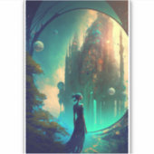 Futuristic Fantasy Castle Landscape Sticker (Voorkant)