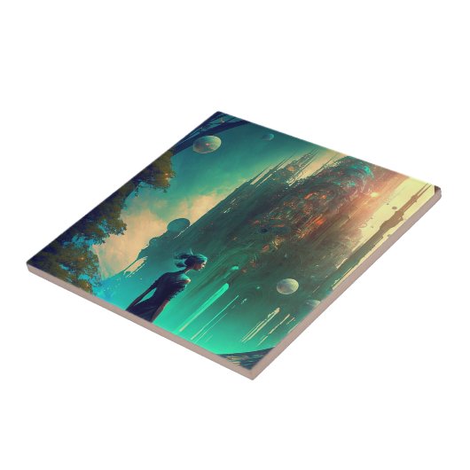 Futuristic Fantasy Castle Landscape Tegeltje (Zijkant)