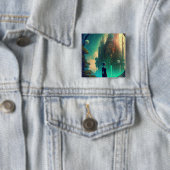 Futuristic Fantasy Castle Landscape Vierkante Button 5,1 Cm (In situ)