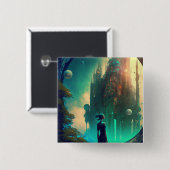 Futuristic Fantasy Castle Landscape Vierkante Button 5,1 Cm (Voorkant /achterkant)