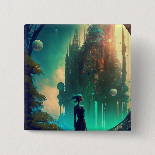 Futuristic Fantasy Castle Landscape Vierkante Button 5,1 Cm (Voorkant)