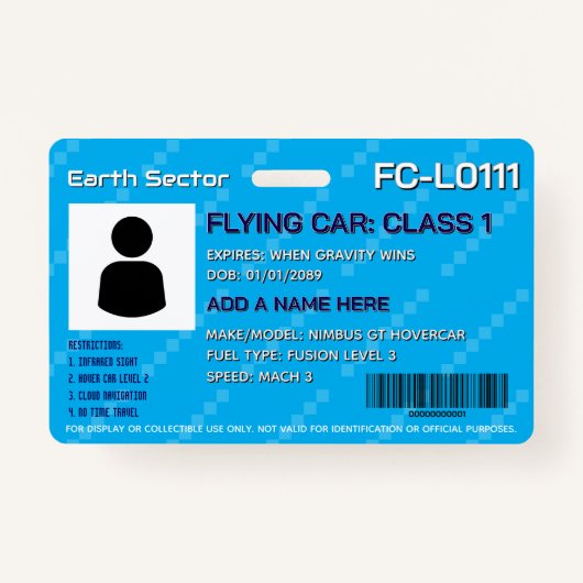 Futuristic Flying Car License Badge (Voorkant)