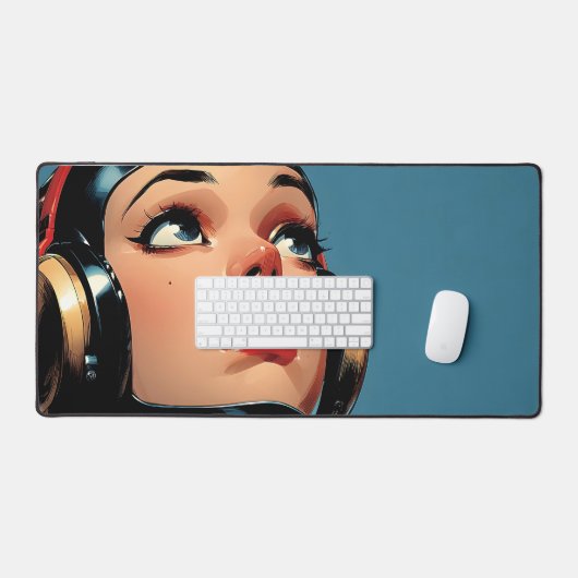 Futuristic Girl Portrait – Retro Pop Art Bureaumat (Keyboard & Muis)