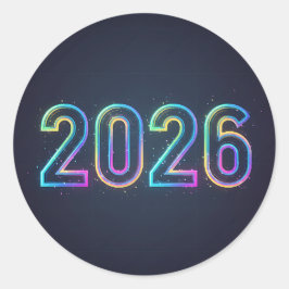 Futuristic glowing 2026 numbers with neon light   ronde sticker