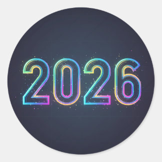 Futuristic glowing 2026 numbers with neon light   ronde sticker