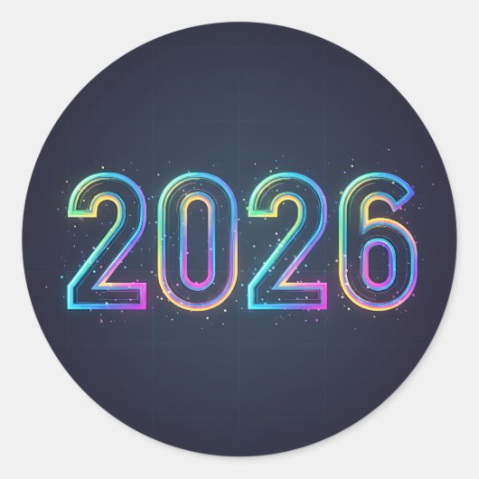 Futuristic glowing 2026 numbers with neon light   ronde sticker (Voorkant)
