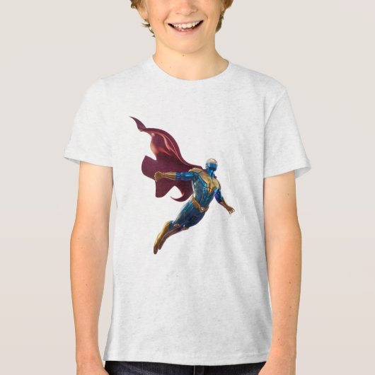 Futuristic Hero in Flight – Bold Sci-Fi Warrior  Tri-Blend Shirt (Voorkant)