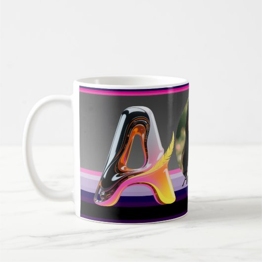 Futuristic Neon Glossy Abstract Letter A Koffiemok (Links)