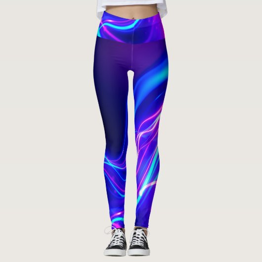 Futuristic Neon Liquid Waves - Electric Energy Flo Leggings (Voorkant)