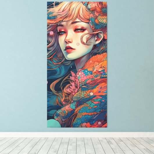 Futuristic Ocean Mermaid Canvas Afdruk (Insitu (Houten vloer))