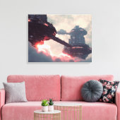 Futuristic platforms in the clouds at twilight canvas afdruk (Insitu (Woonkamer))