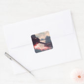 Futuristic platforms in the clouds at twilight vierkante sticker (Envelop)