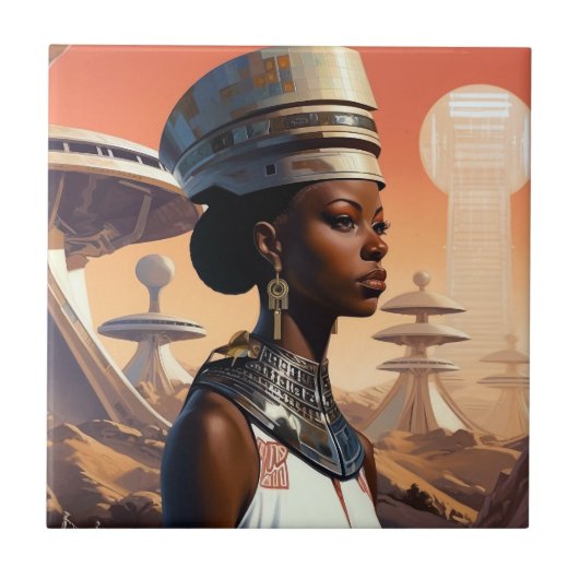 Futuristic Queen Afrofuturistic Science Fiction Tegeltje (Voorkant)