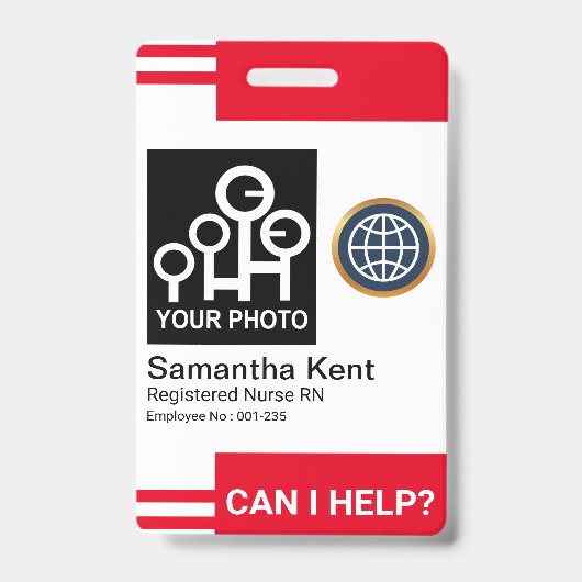 Futuristic Red Stripes Fotosjabloon ID werknemer Badge (Front)