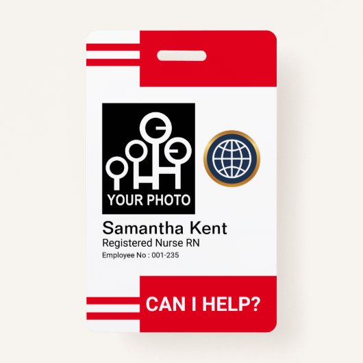 Futuristic Red Stripes Fotosjabloon ID werknemer Badge (Voorkant)