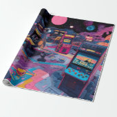 Futuristic Retro Arcade in Outer Space Cadeaupapier (Uitgerold)