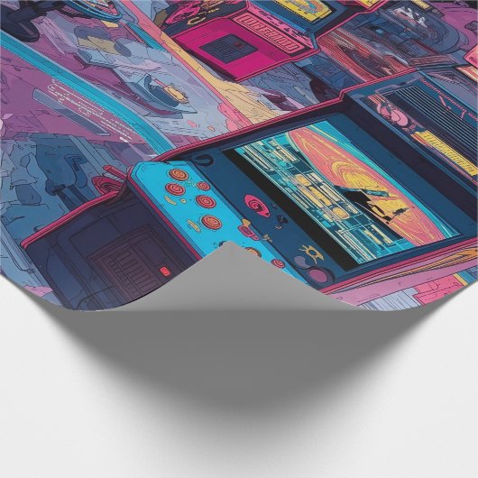 Futuristic Retro Arcade in Outer Space Cadeaupapier (Hoek)