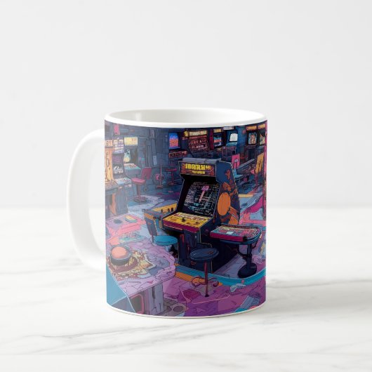 Futuristic Retro Arcade in Outer Space Koffiemok (Voorkant links)