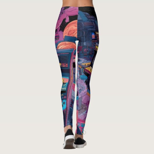 Futuristic Retro Arcade in Outer Space Leggings (Achterkant)