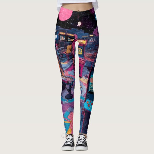 Futuristic Retro Arcade in Outer Space Leggings (Voorkant)