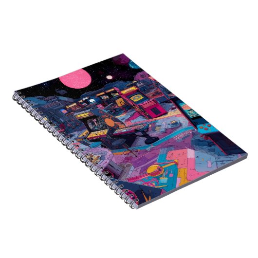 Futuristic Retro Arcade in Outer Space Notitieboek (Rechterzijde)