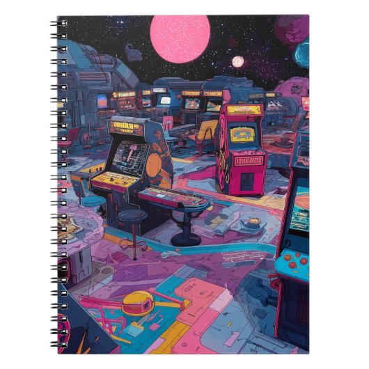 Futuristic Retro Arcade in Outer Space Notitieboek (Voorkant)