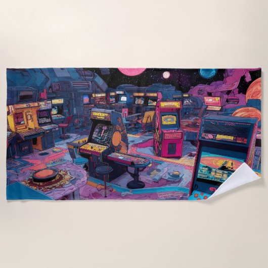 Futuristic Retro Arcade in Outer Space Strandlaken (Voorkant)