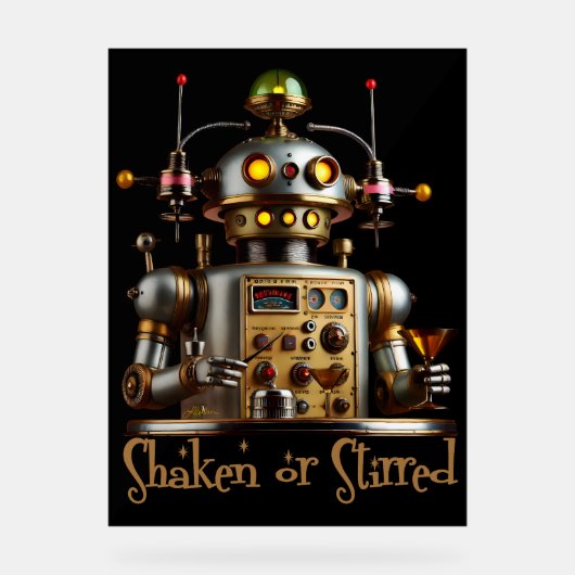 Futuristic Robot Bartender "Shaken or Stirred" Acryl Bord (Voorkant)