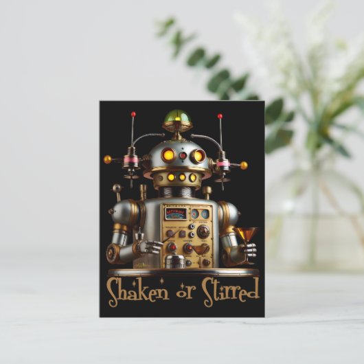 Futuristic Robot Bartender "Shaken or Stirred" Briefkaart (Staand voorkant)