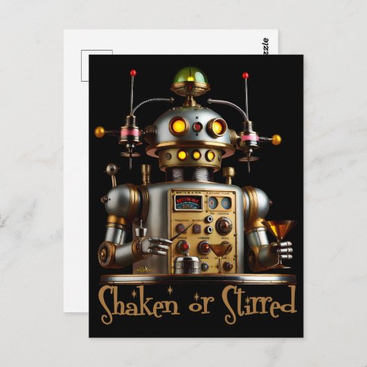 Futuristic Robot Bartender "Shaken or Stirred" Briefkaart (Voorkant / Achterkant)