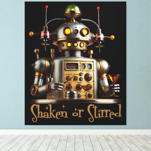 Futuristic Robot Bartender "Shaken or Stirred" Canvas Afdruk (Insitu (Houten vloer))