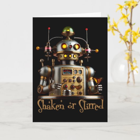 Futuristic Robot Bartender "Shaken or Stirred" Kaart (Gele Bloem)