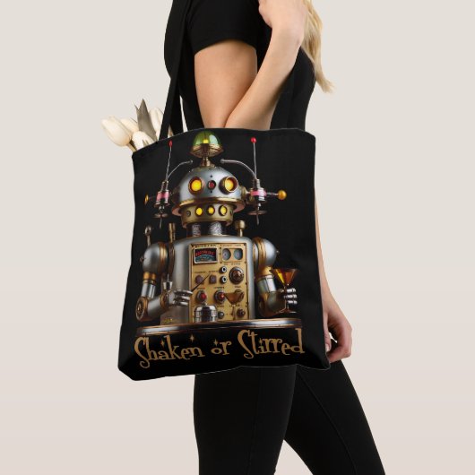 Futuristic Robot Bartender "Shaken or Stirred" Tote Bag (Dichtbij)