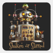 Futuristic Robot Bartender "Shaken or Stirred" Vierkante Sticker (Voorkant)