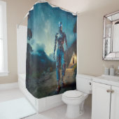 Futuristic Robot in Ancient Landscape Douchegordijn (In situ)