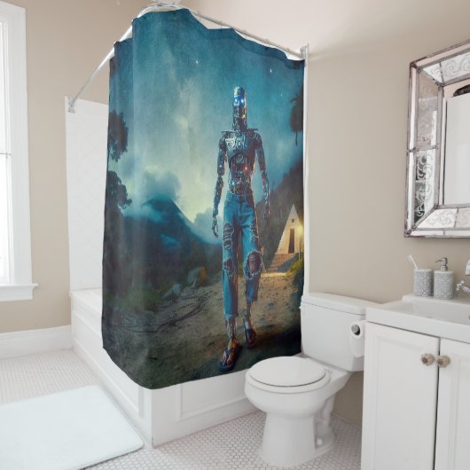 Futuristic Robot in Ancient Landscape Douchegordijn (In situ)