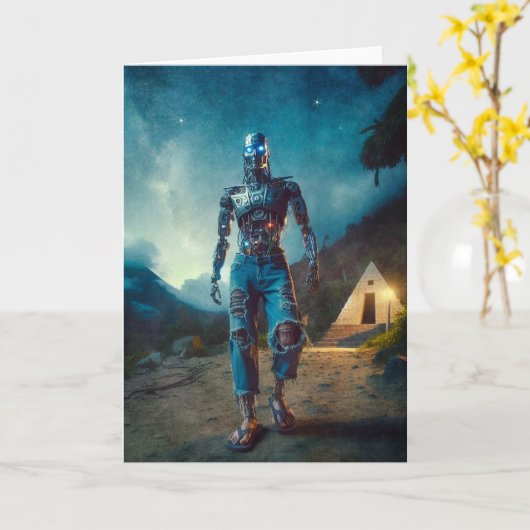 Futuristic Robot in Ancient Landscape Kaart (Gele Bloem)