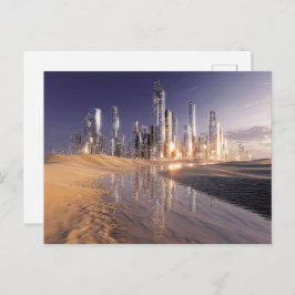 Futuristic Sci-Fi City Reflected In Desert Sands Briefkaart