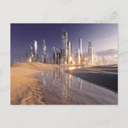 Futuristic Sci-Fi City Reflected In Desert Sands Briefkaart (Voorkant)