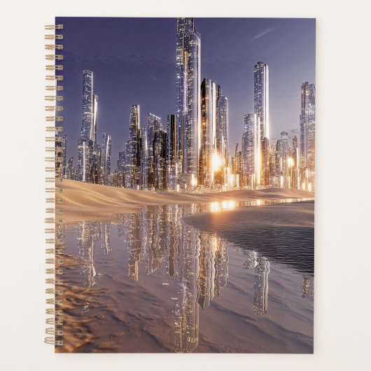 Futuristic Sci-Fi City Reflected In Desert Sands Planner (Voorkant)