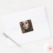 Futuristic Sci Fi Cyber Gothic Girl Inkspot Portre Vierkante Sticker (Envelop)
