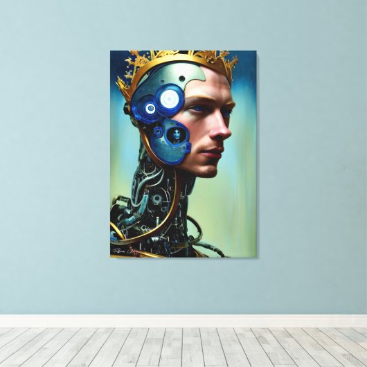 Futuristic Science Fiction Cyborg Man Wall Art Canvas Afdruk (Insitu (Houten vloer))