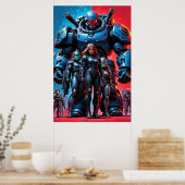Futuristic soldiers and armored robot in a science poster (Keuken)