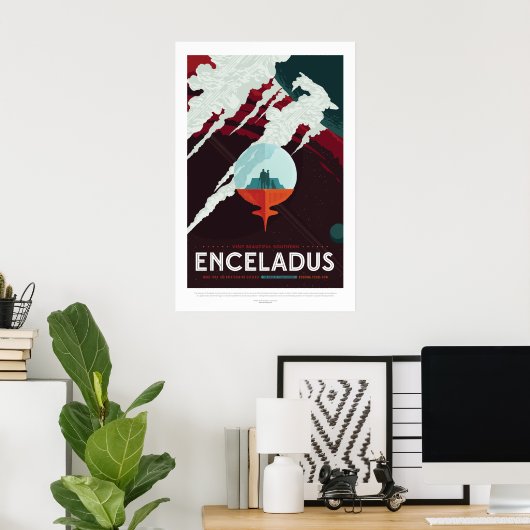 Futuristic Space Poster - Saturn's Moon Enceladus (Thuiskantoor)