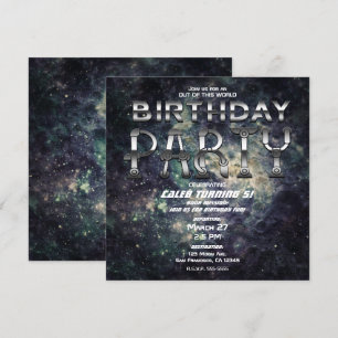 Futuristic Space Rock Cosmic Galaxy Birthday Party Kaart