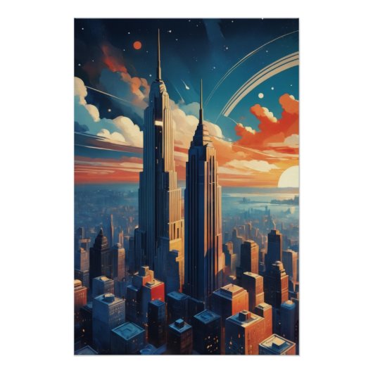 Futuristic Sunrise Cityscape Poster (Voorkant)