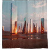 Futuristic Surreal Mirror Towers In Desert Douchegordijn (Voorkant)