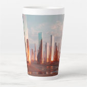 Futuristic Surreal Mirror Towers In Desert Latte Mok (Voorkant)