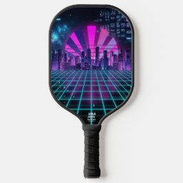 Futuristic Synthwave Cityscape Neon Purple  Pickleball Paddle